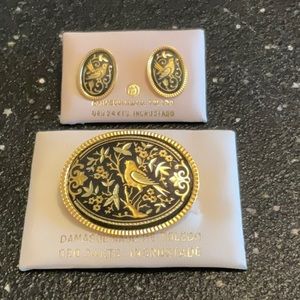 Damasquinado de Toledo Brooch and pierced earring set
